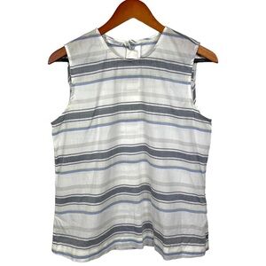 EQUIPMENT FEMME Top Blouse White Stripe Back Button Small Sleeveless Cotton